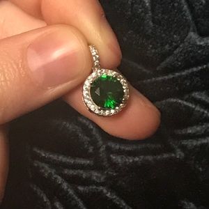 Emerald green halo setting pendant